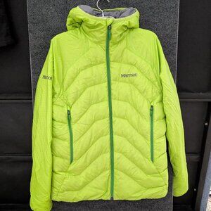 Neon Green Down Jacket with Monochrome Contrast Zipper